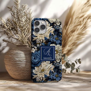 Premium Blau und Weiße Blumen Luxus-Handyhülle iPhone 16 Hülle