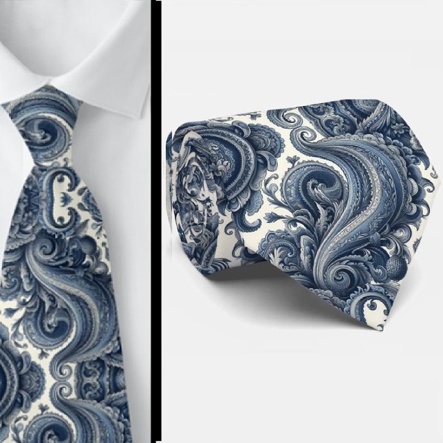 Premium Blau-weiß gemusterte Krawatte mit Paisleym (Von Creator hochgeladen)