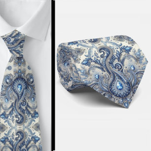 Premium Blau-weiße Diamant-Paisley-Krawatte Krawatte