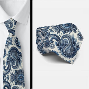 Premium blaue und weiße Diamant-Paisley-Krawatte Krawatte