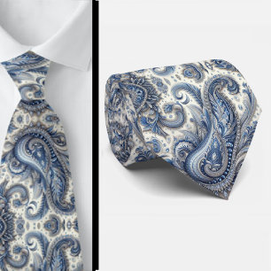 Premium blaue und weiße Diamant-Paisley-Krawatte Krawatte