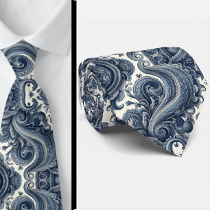 Premium blaue und weiße Paisley-Krawatte Krawatte