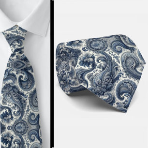 Premium blaue und weiße Paisley-Krawatte Krawatte