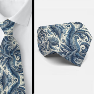 Premium blaue und weiße Paisley-Krawatte Krawatte