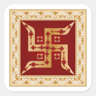 Premium-Blumen-Hindu-Swastik-Gold-Quadrat-Aufklebe Quadratischer Aufkleber