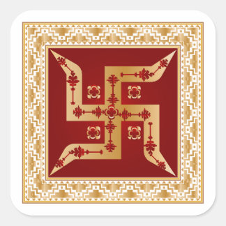 Premium-Blumen-Hindu-Swastik-Gold-Quadrat-Aufklebe Quadratischer Aufkleber