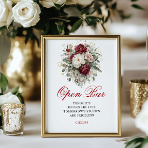 Premium Blush Burgund Weinbar Hochzeitsschild Poster