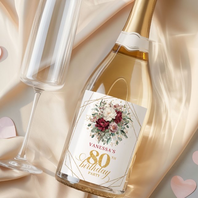 Premium Blush Burgunder 80. Geburtstag Champagner (Premium Blush Burgundy 80th Birthday Champagne Labels)