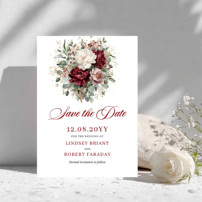 Premium Blush Burgunder Floral Save The Date (Premium Blush Burgundy Floral Save The Date)