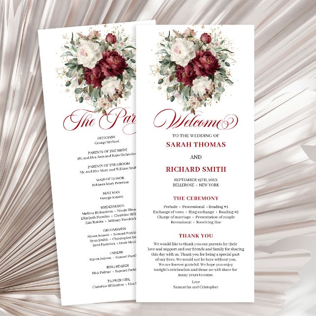 Premium Blush Burgundy Florales Hochzeitsprogramm Programm (Premium Blush Burgundy Floral Wedding Program)