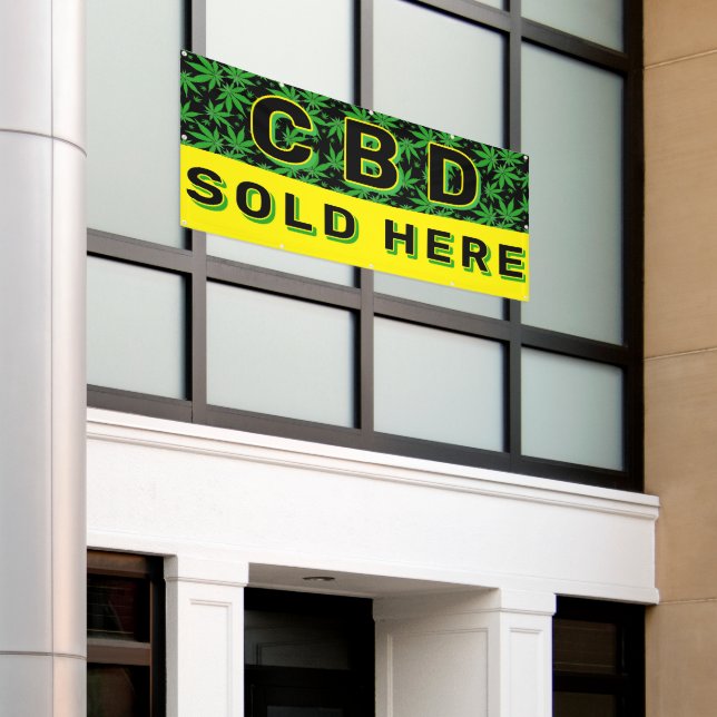 Premium CBD Öl verkauft hier Werbung Banner (Äußeres Gebäude)