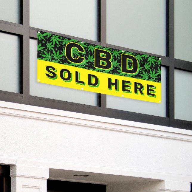Premium CBD Öl verkauft hier Werbung Banner (Äußeres Gebäude)