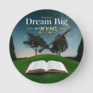Premium Cosmic "Träume groß 2026" Runde Acryl-Wand Wanduhr