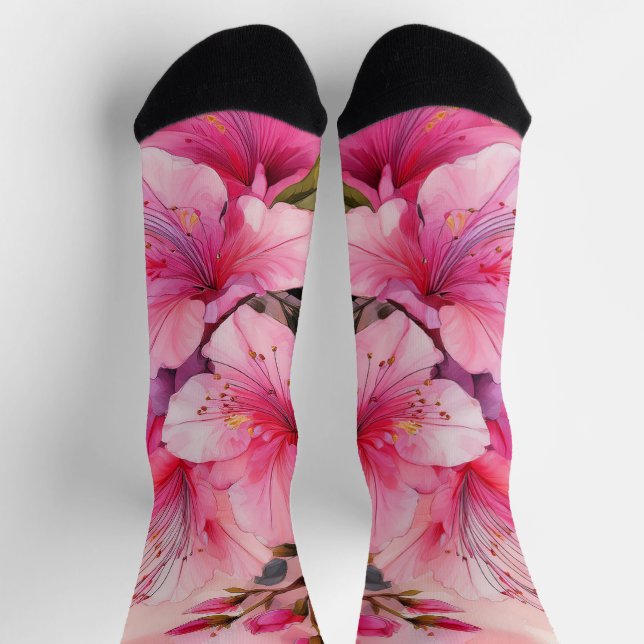 Premium Crew Socken - Rosa Azaleen (Oben)