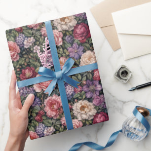 Premium dichte botanische Blumenanordnung Geschenkpapier