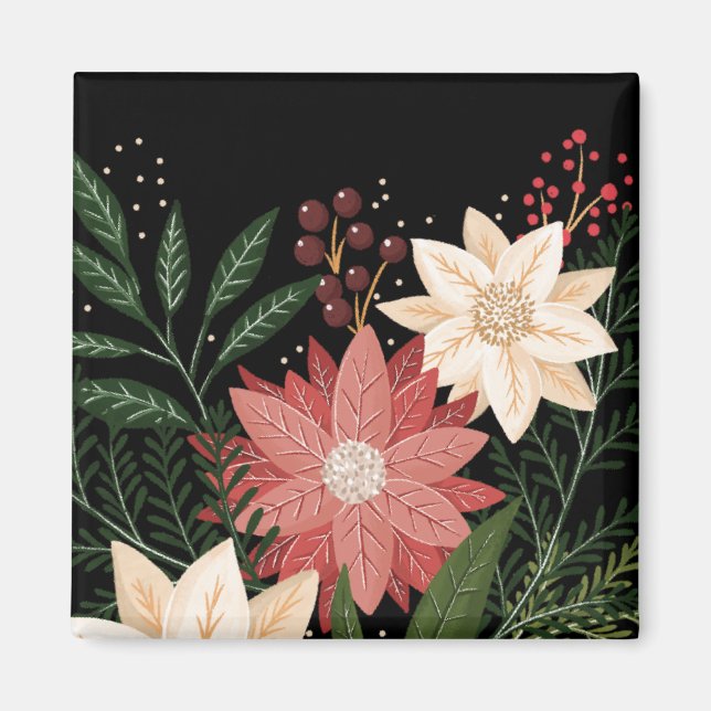 Premium Elegante Poinsettia Holiday Watercolor Magnet (Vorne)