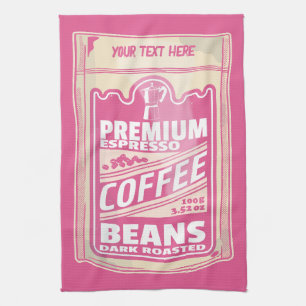 Premium Espresso Kaffeebohnen Rosa Pop Kunst Geschirrtuch