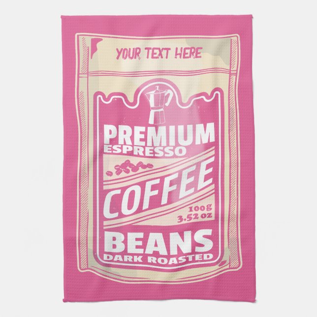 Premium Espresso Kaffeebohnen Rosa Pop Kunst Geschirrtuch (Vertikal)