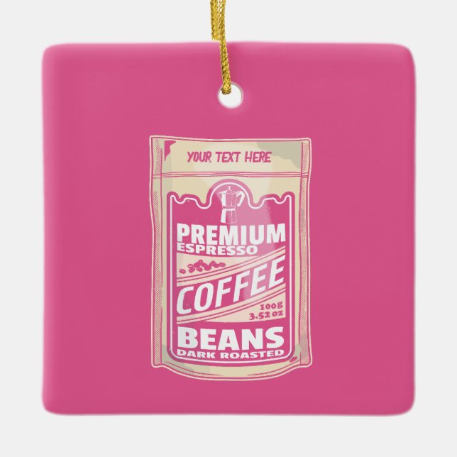 Premium Espresso Kaffeebohnen Rosa Pop Kunst Keramikornament (Vorderseite)