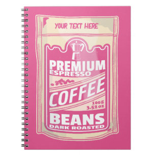 Premium Espresso Kaffeebohnen Rosa Pop Kunst Notizblock