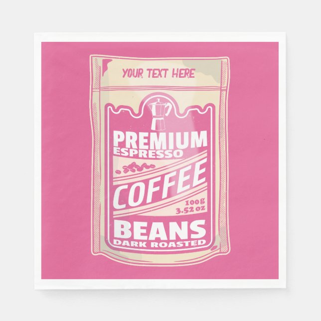 Premium Espresso Kaffeebohnen Rosa Pop Kunst Serviette (Vorderseite)