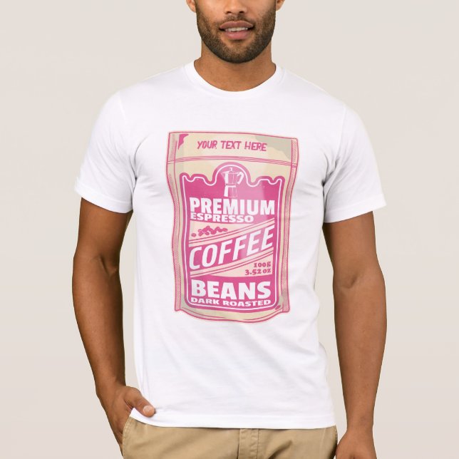 Premium Espresso Kaffeebohnen Rosa Pop Kunst T-Shirt (Vorderseite)