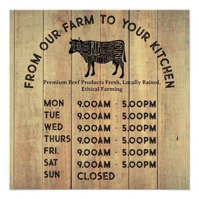 Premium Farmer Opening Times Poster – Rustic Farm  (Vorderseite)