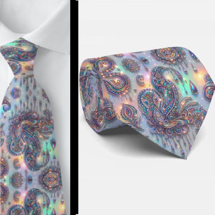 Premium-Faux-Holografie-Opal-Paisley-Schlips Krawatte