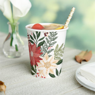 Premium Festivals Poinsettia Weihnachtsfeiertag Pappbecher