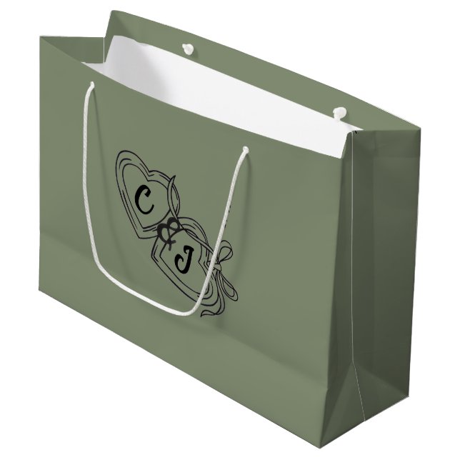 Premium-Geschenk in großem Salbeigrün und elegante Große Geschenktüte (Vorderseite Schrägansicht)