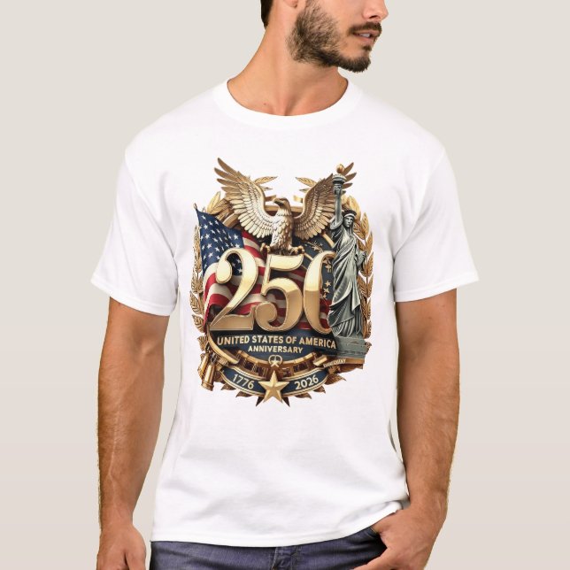 Premium Gold USA 250 Anniversary Flag & Liberty  T-Shirt (Vorderseite)