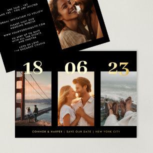 Premium GOLD VIER Foto WEDD speichern das Datum Folieneinladung