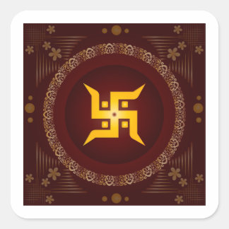 Premium Golden Hindu Swastika Rotgold Quadratischer Aufkleber