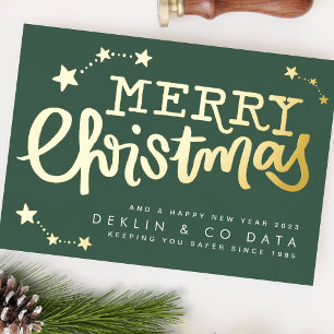 Premium Green Gold Stars Frohe Weihnachtsgeschäfte Folien Feiertagskarte