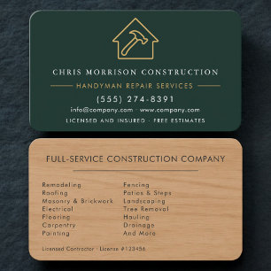Premium Holz Grün Gold Umbaukarten für Handwerker Visitenkarte