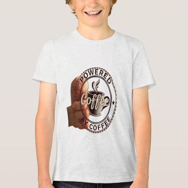 Premium-Jugend "Powered By Coffee" Soft-Tri-Blend Tri-Blend Shirt (Vorderseite)