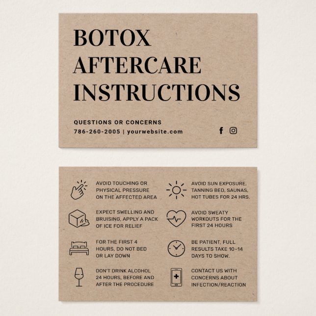 Premium Kraft-Botox-Injektion Aftercare-Karte (Vorne & Hinten)
