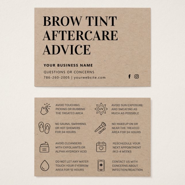 Premium Kraft Brow Tint Aftercare Card (Vorne & Hinten)