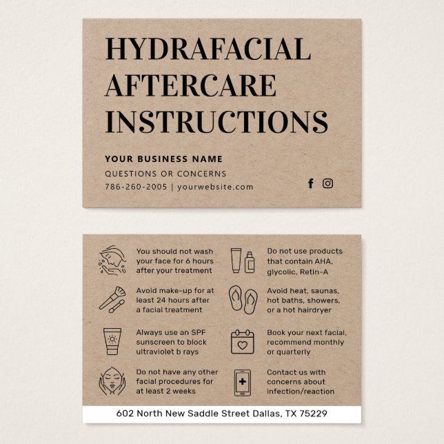 Premium Kraft HydraFacial Aftercare Advice Card (Vorne & Hinten)
