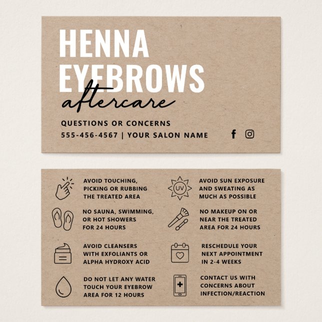 Premium Kraft Natural Henna Brows Aftercare Card (Vorne & Hinten)