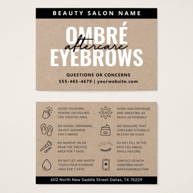 Premium Kraft Ombre Powder Brows Aftercare Card (Vorne & Hinten)