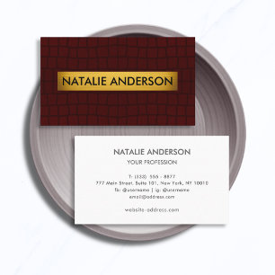 Premium Krokodilleder-Textur Burgundrot & Gold Visitenkarte