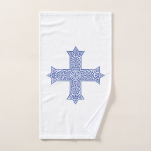 Premium Lapis Blau Koptisches Kreuz Kunst Handtuch
