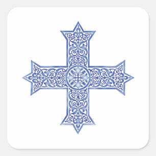 Premium Lapis Blau Koptisches Kreuz Kunst Quadratischer Aufkleber