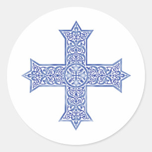 Premium Lapis Blau Koptisches Kreuz Kunst Runder Aufkleber
