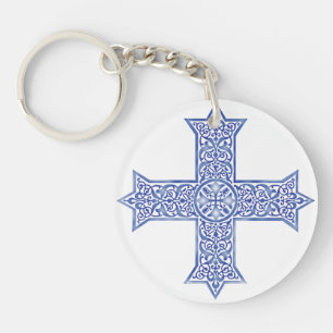 Premium Lapis Blau Koptisches Kreuz Kunst Schlüsselanhänger