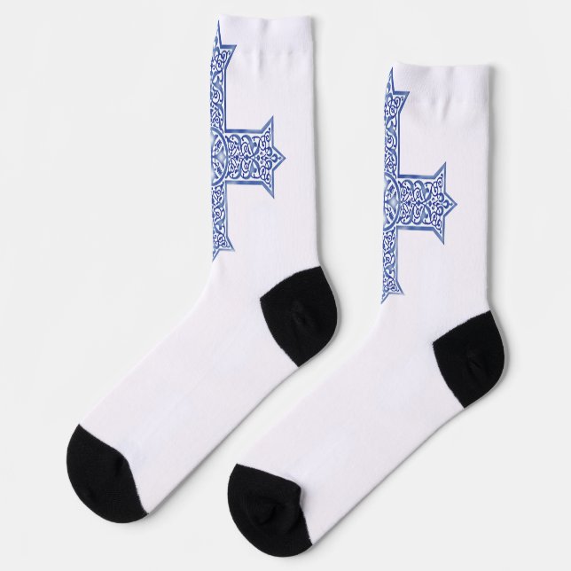 Premium Lapis Blau Koptisches Kreuz Kunst Socken (Linkes Detail)