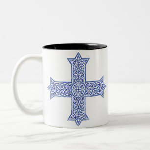 Premium Lapis Blau Koptisches Kreuz Kunst Zweifarbige Tasse