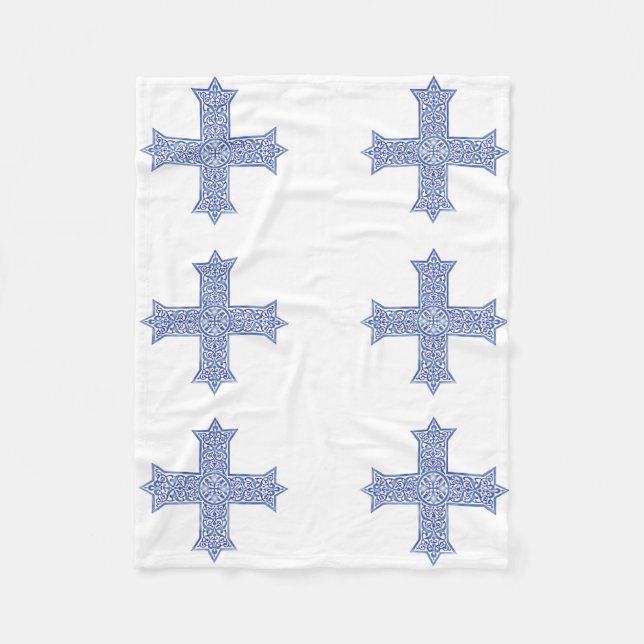 Premium Lapisblauer koptischer Kreuz Kunstwerk Fleecedecke (Vorderseite)