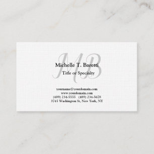 Premium-Leinen Modern Grau Monogramm Weiß Visitenkarte